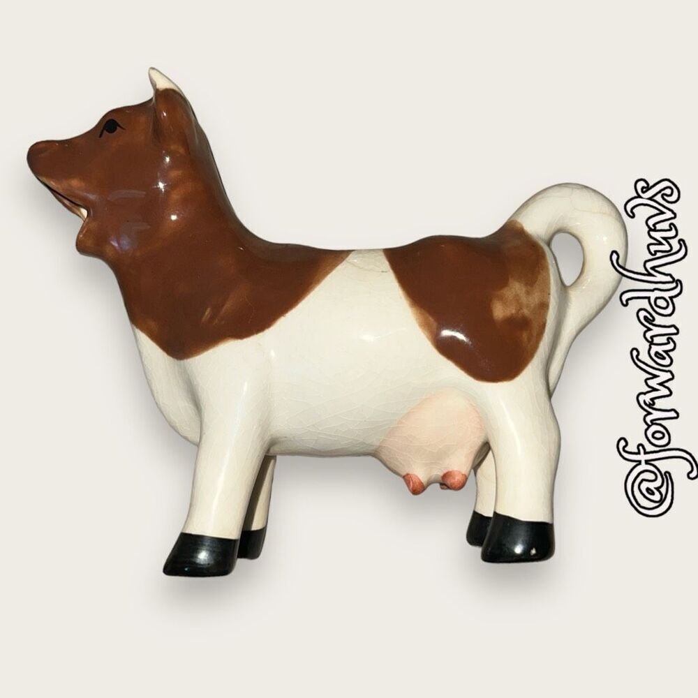 Brown & White Cow Creamer | Crazing | REPAIRED | With Utters